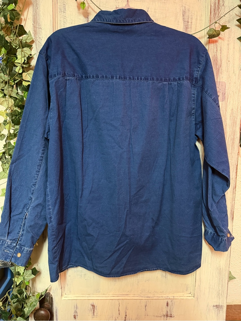 Navy Ruffle-Front Denim Shirt 108LS - Picture 3 of 3